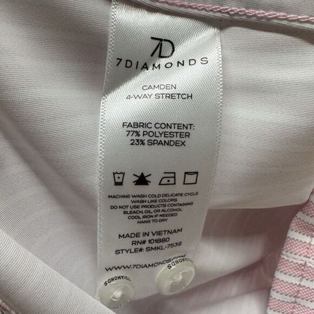 7 Diamonds Shirt Mens Medium Stripe 4-Way Stretch Camden Long Sleeve Button Up - Picture 9 of 11